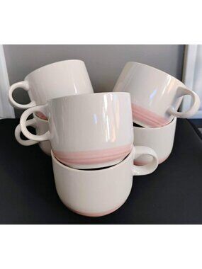 Set of 6 Vintage Japan Stoneware Mugs – Minimalist Japandi Ribbed Base